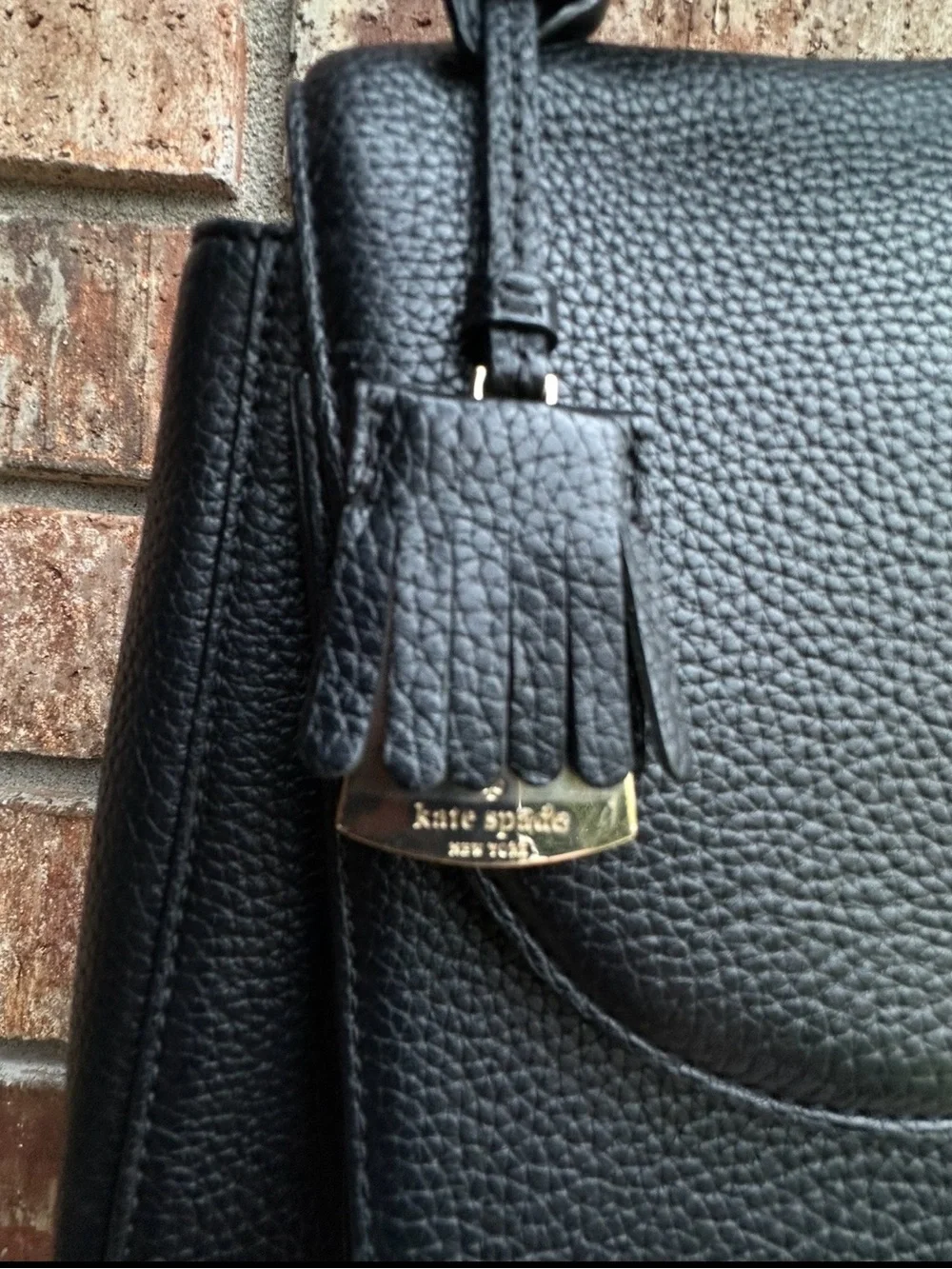 kate spade Black Pebbled Genuine Leather Crossbody Satchel with Gold Hardware - Picture 10 of 14